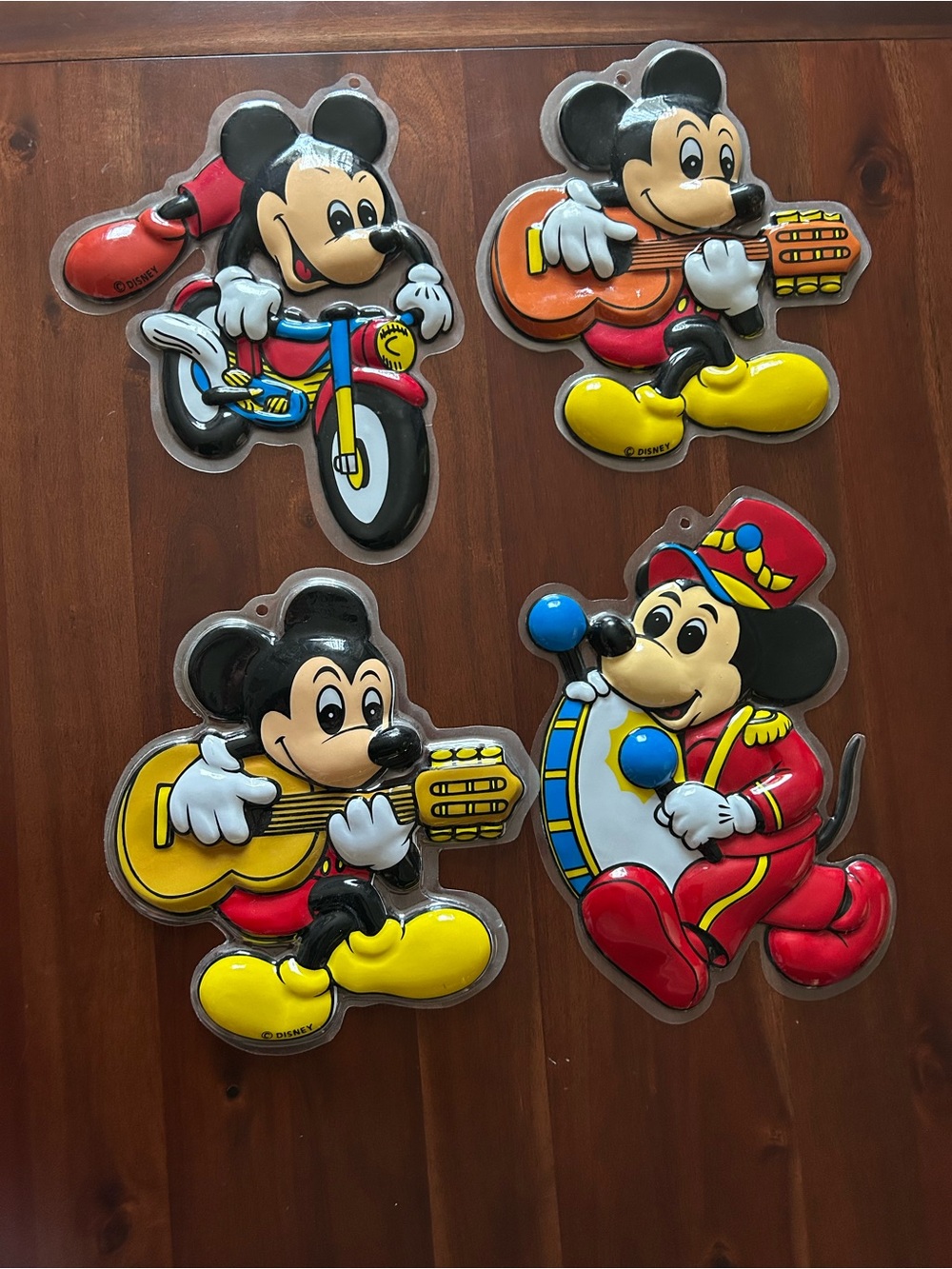 Vintage Disney Mickey Mouse 3D Plastic Wall Decor - Set of 4